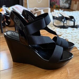 Charles by charles david Glossy Black Wedge Sandals